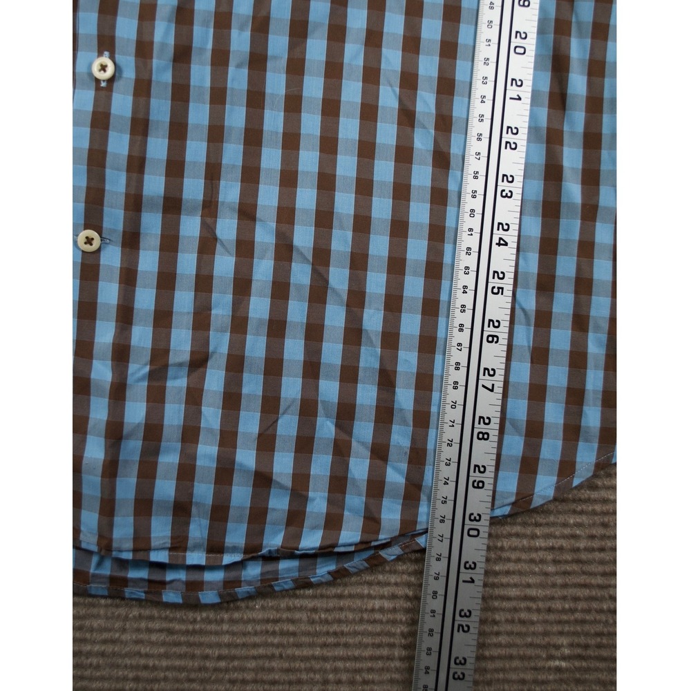 Peter Millar Baby Blue Brown Gingham Button Up XL - Picture 8 of 8
